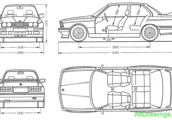 BMW M3 E30 (БМВ М3 Е30) - чертежи (рисунки) автомобиля